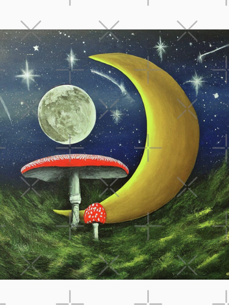 MOON AND MUSHROOM PAINTING by Obinne