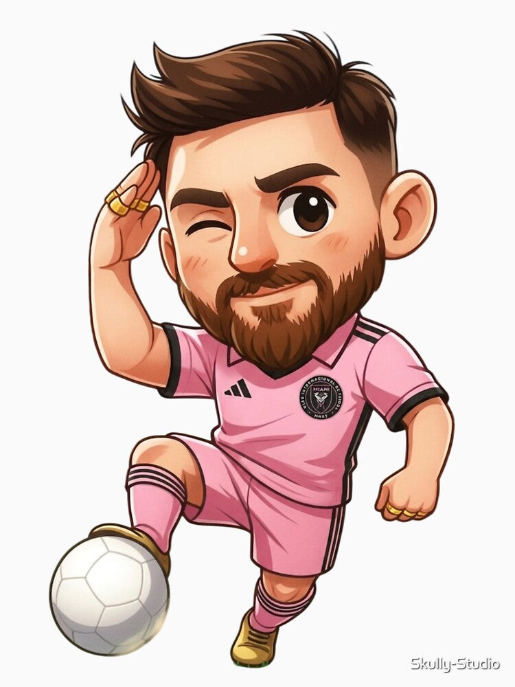 Chibi Soccer Player Cartoon Art with Pink Kit, Golden Cleats, and Winking Pose by Skully-Studio