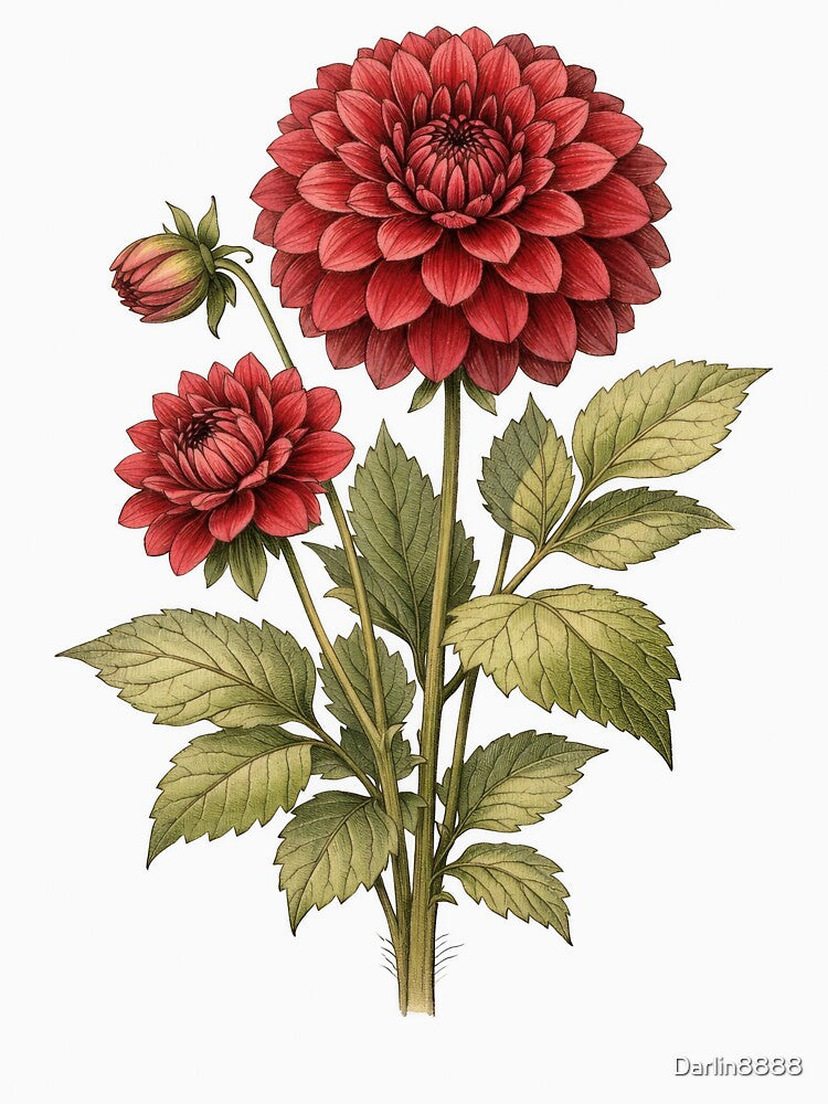 Vintage Dahlia Botanical Illustration - Antique Flower Botanical Print by Darlin8888