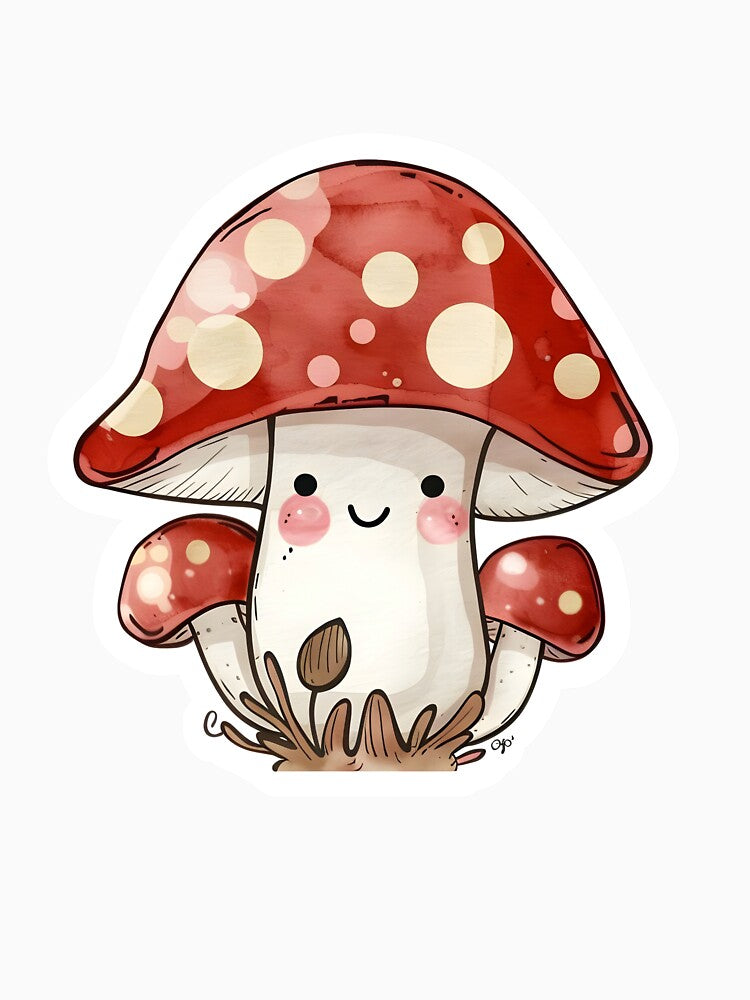 Cute Mushroom Sticker – Kawaii Smiling Toadstool | Cottagecore Aesthetic & Funny Mushroom Art by zevorgue