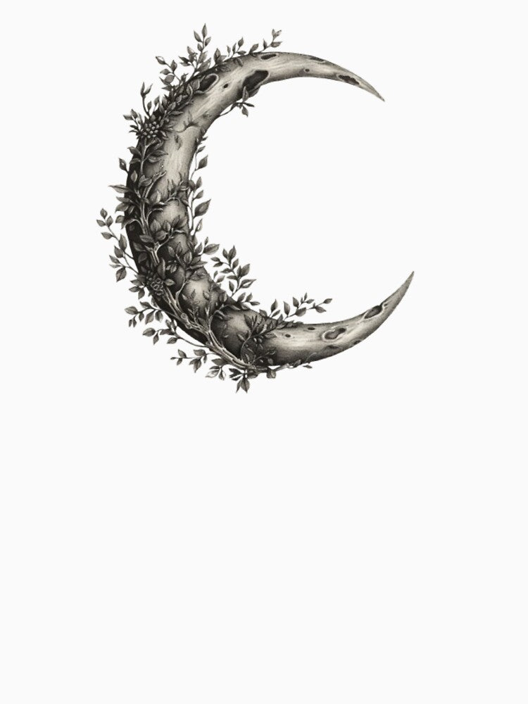 Rooted Silence Crescent Moon – Vintage Botanical Night Depth by LunarStillCo