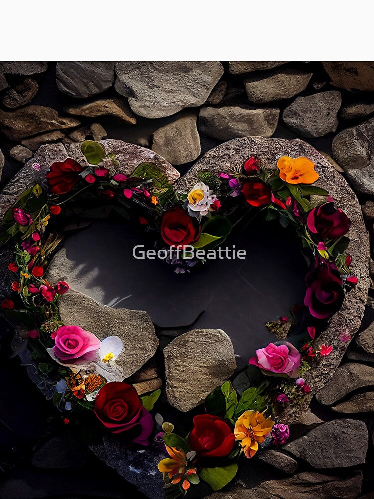 floral heart ring design on a stone wall, both vintage and modern floral wallpaper background new for 2023 by GeoffBeattie