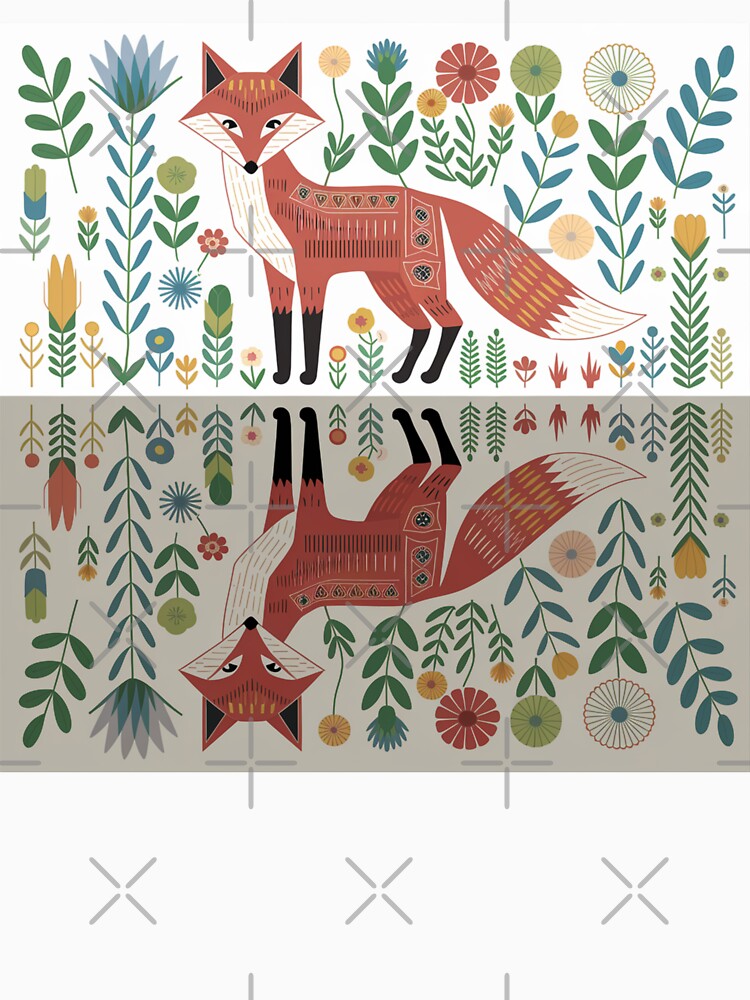 Ethnic Botanical Geometric Fox With Water Reflection by Angie-Atelier
