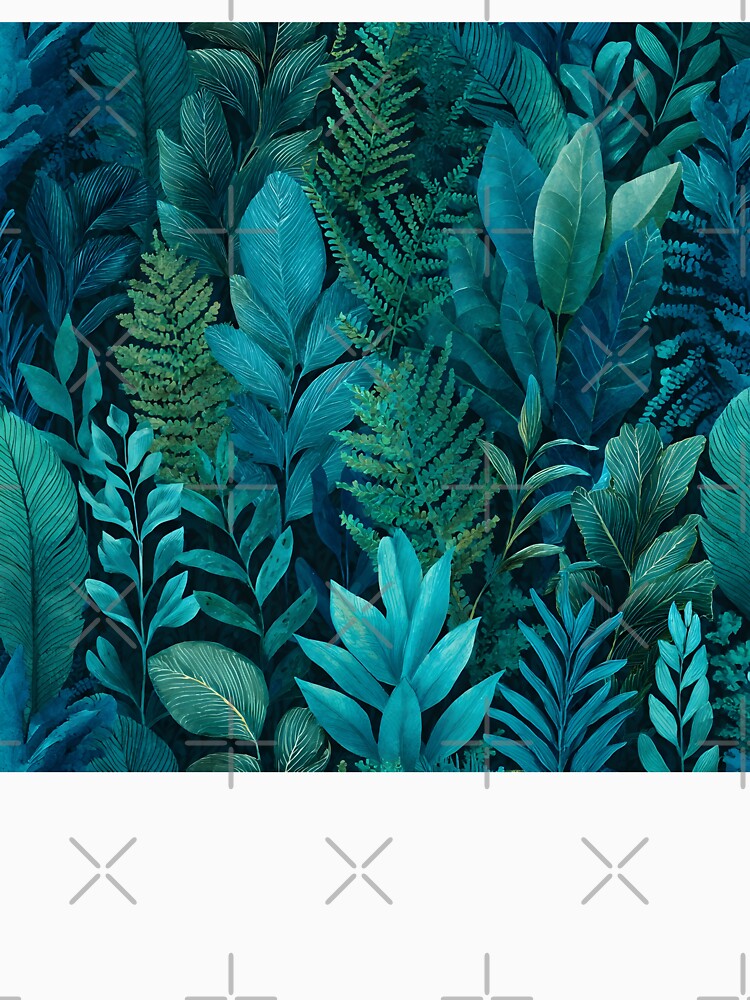 blue and teal tropical floral print by dcrc