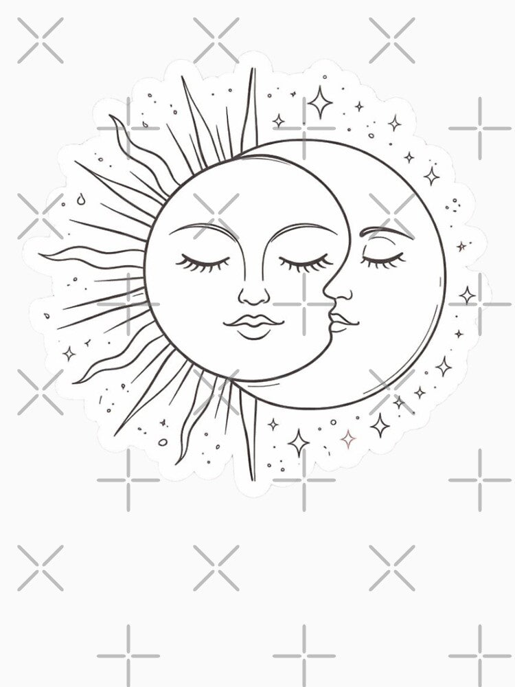 Sun and Moon Celestial Sticker – Boho Cosmic Sun Moon Aesthetic Line Art by Dasts Cart