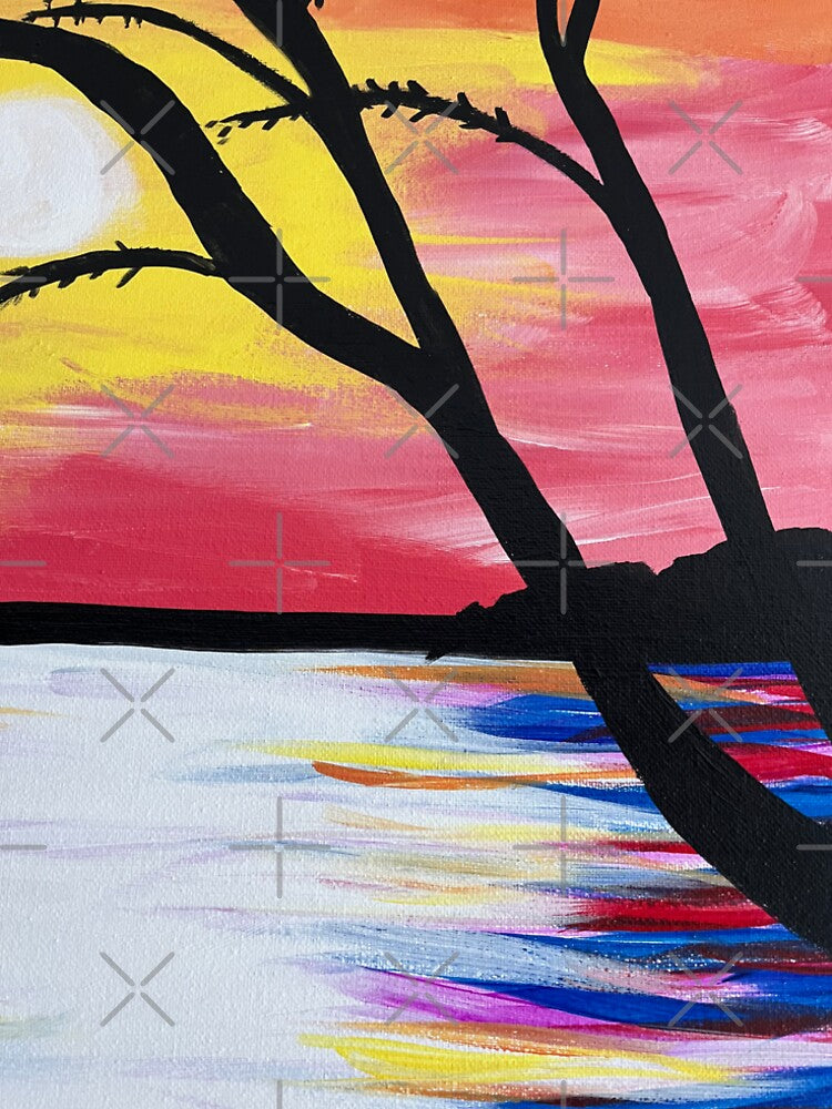 Winter sunset with tree and water by jbaz57