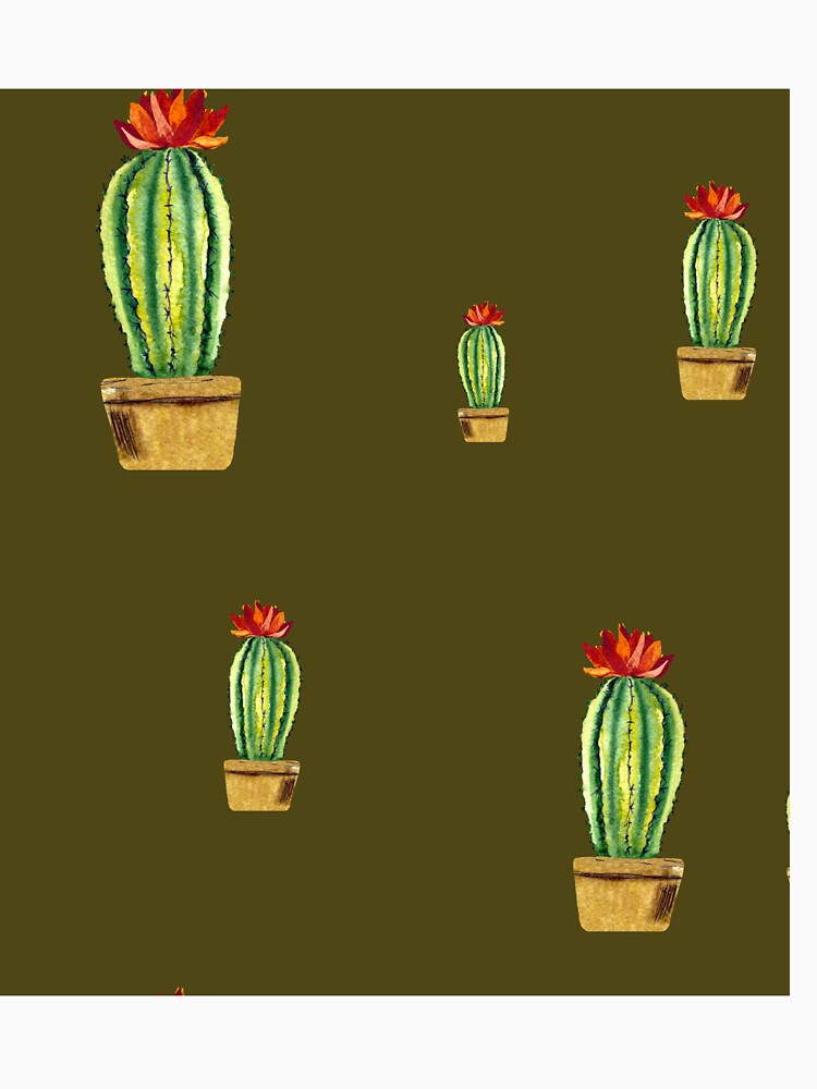 Cactus green red flower pattern watercolor sketch green by Yana Mustafina | Boho Soulful Designs