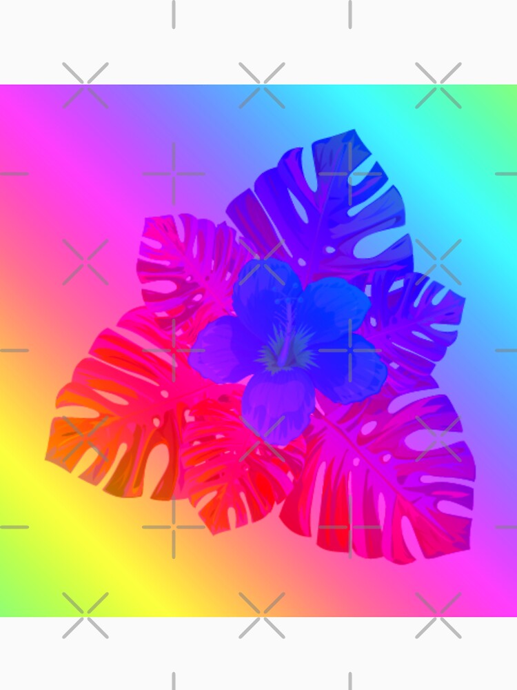 Tropical Rainbow Multicolor Hibiscus Leaves Blue Flower Red Leaves by hearthearts