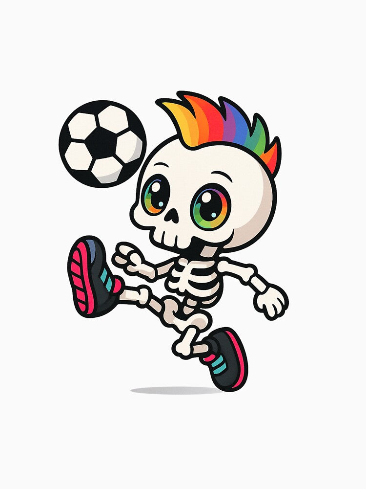 Rainbow Mohawk Skeleton – Freestyle Football Skull Art by ColorSplash123