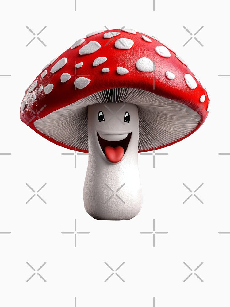 Happy Cartoon Mushroom with Red Cap and White Dots by MamaDong