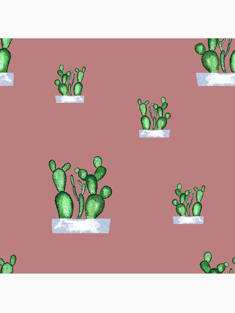 Cactus green seamless pattern a watercolor sketch pink by Yana Mustafina | Boho Soulful Designs