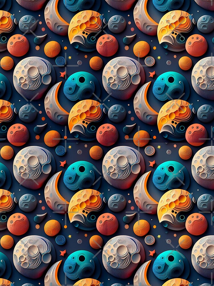 Multicoloured Moonlit Dreamscape: A dreamy pattern with moons floating in a surreal landscape, filled with fantastical magical objects. by Grang Art Artistic Designs