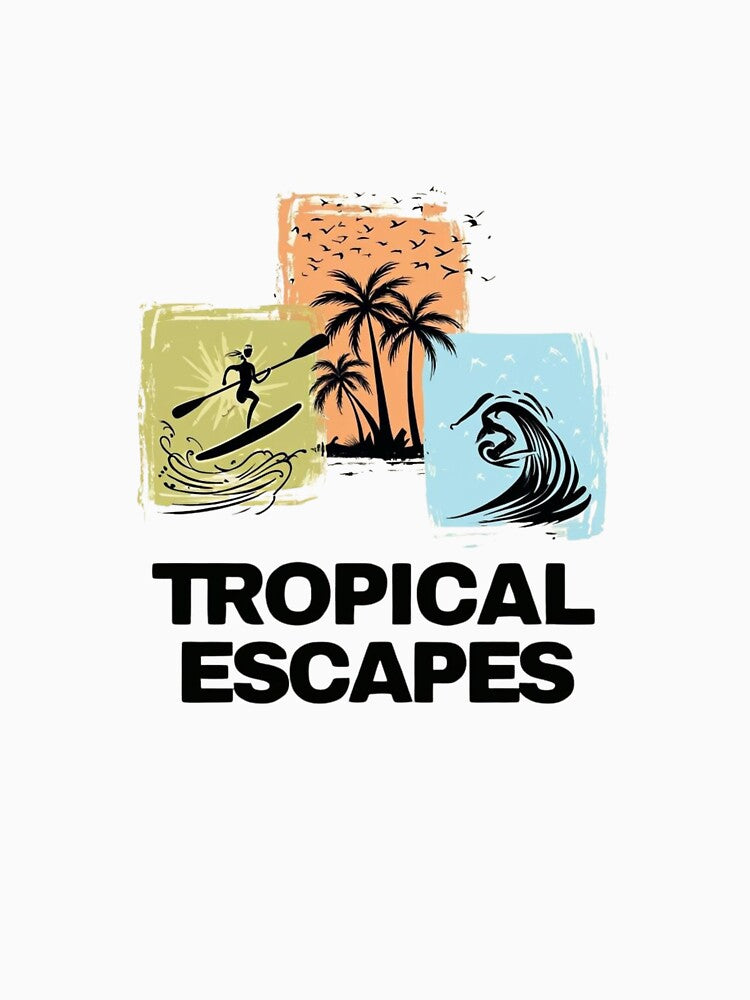 "Vibrant Tropical Illustration with Whimsical Black Silhouettes – Exotic and Artistic Design" by IINSPIRA