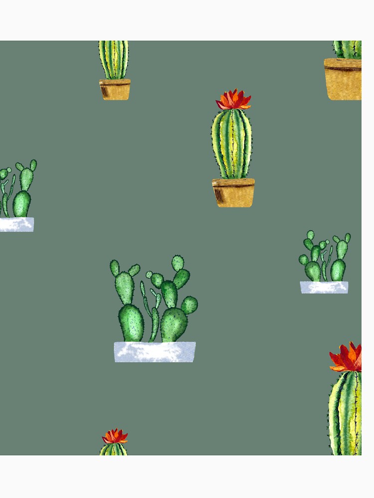 Cactus in pot seamless pattern a watercolor mint by Yana Mustafina | Boho Soulful Designs