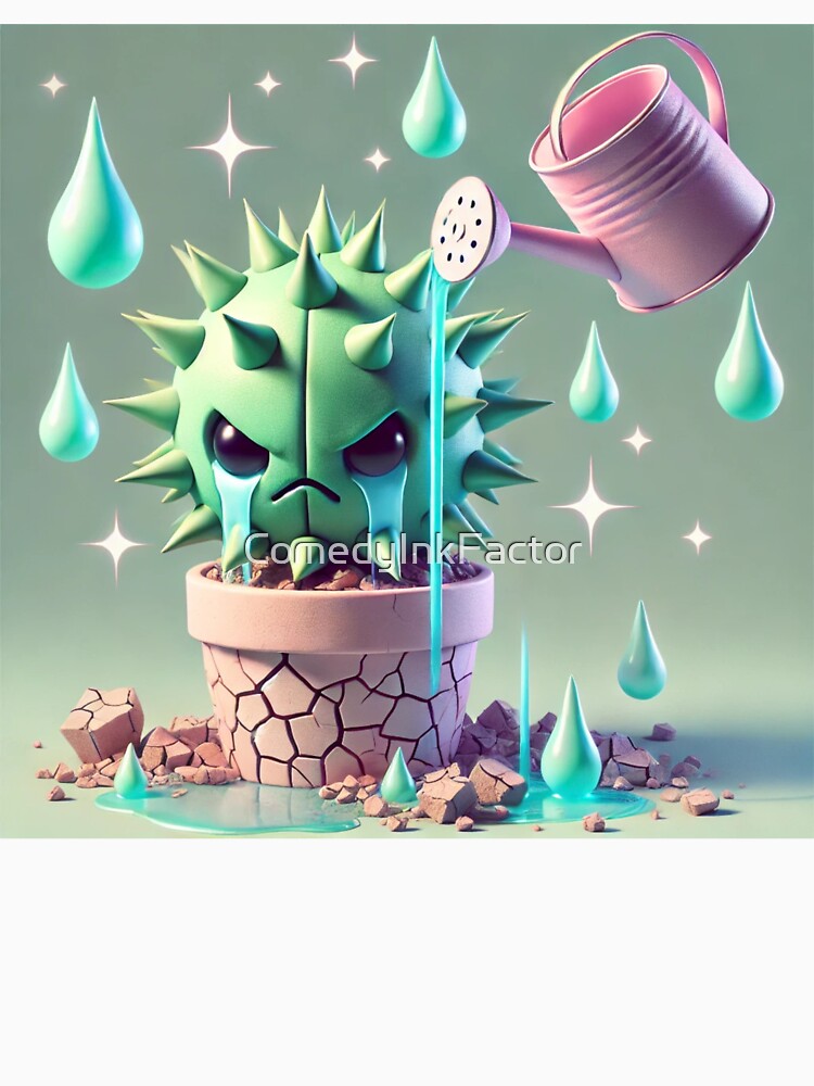 Sad Cactus Being Overwatered – Cute 3D Pastel Plant Humor by ComedyInkFactor
