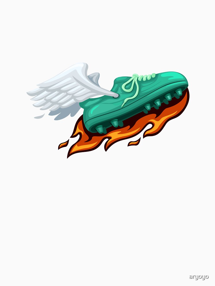 Soccer Shoes Fire with Fly Wing Mascot Logo Symbol cartoon illustration by aryoyo