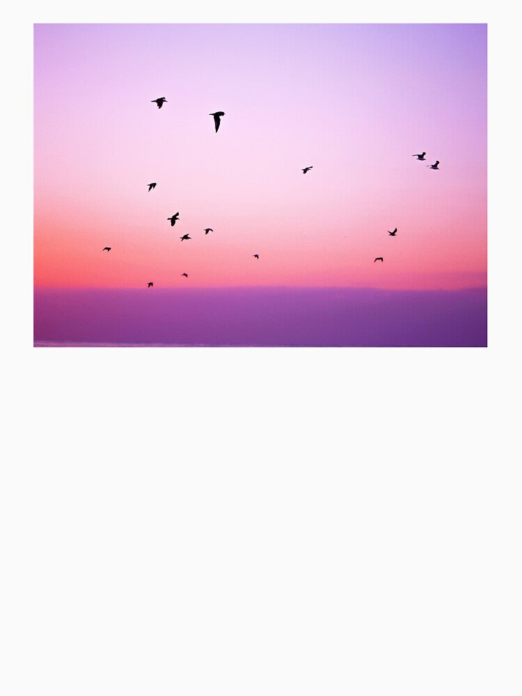 Pink Purple and Blue Summer Sunset Birds View by CheraeLynn