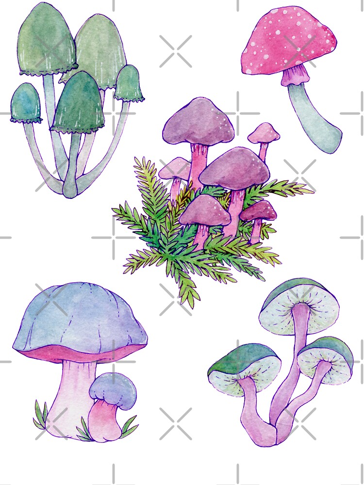 Whimsical Bright Watercolor Mushroom Design by JenniferCharlee