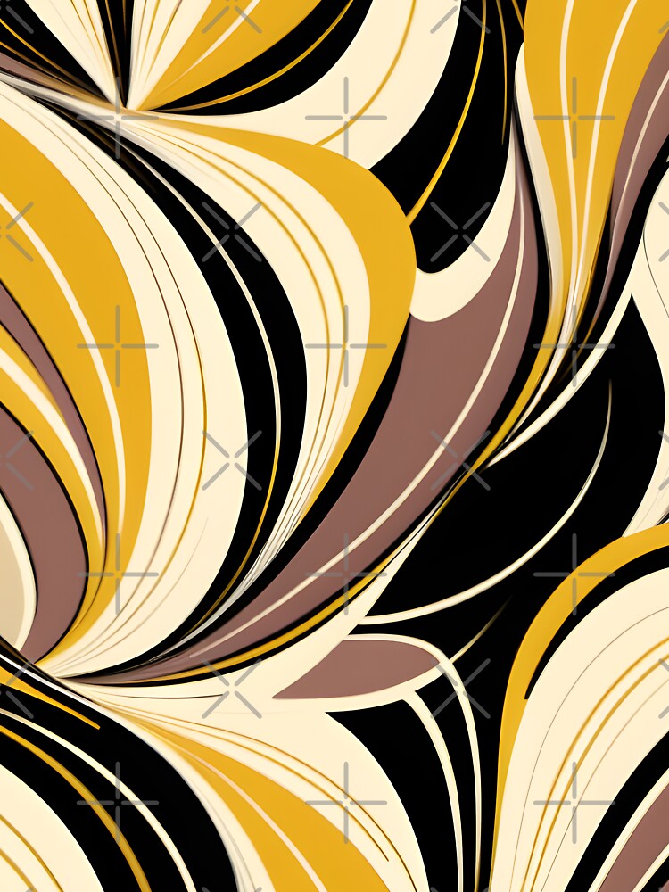 Mid Century Modern  Abstract Botanical Chocolate Brown, Yellow by Prints and Lifestyle