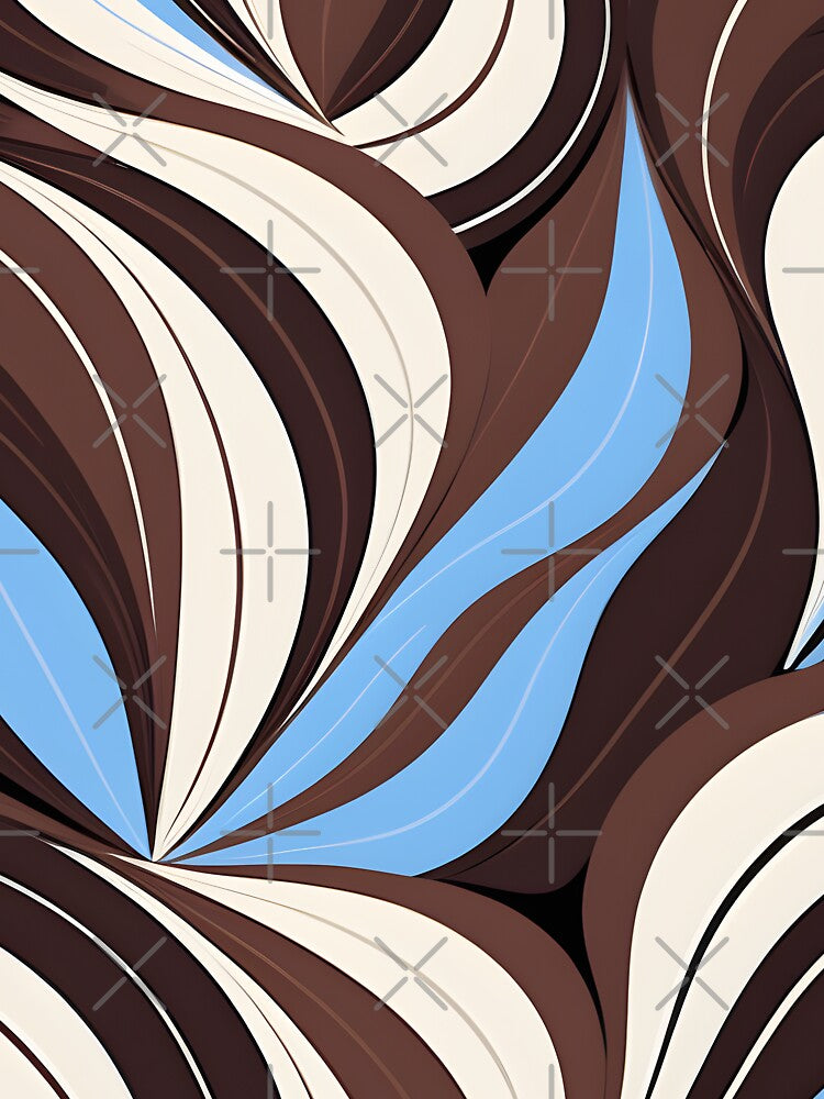 Mid Century Modern Abstract Botanical Chocolate Brown, Sky Blue by Prints and Lifestyle