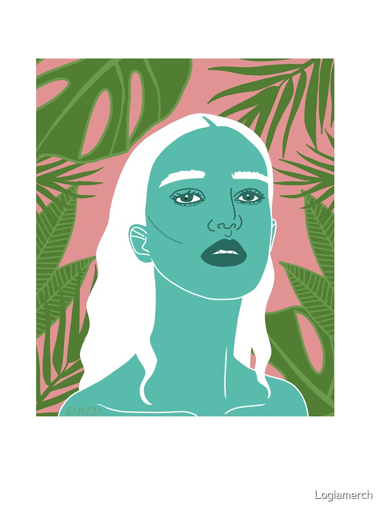 Tropical Leaves with Beautiful Woman Art by Logiamerch