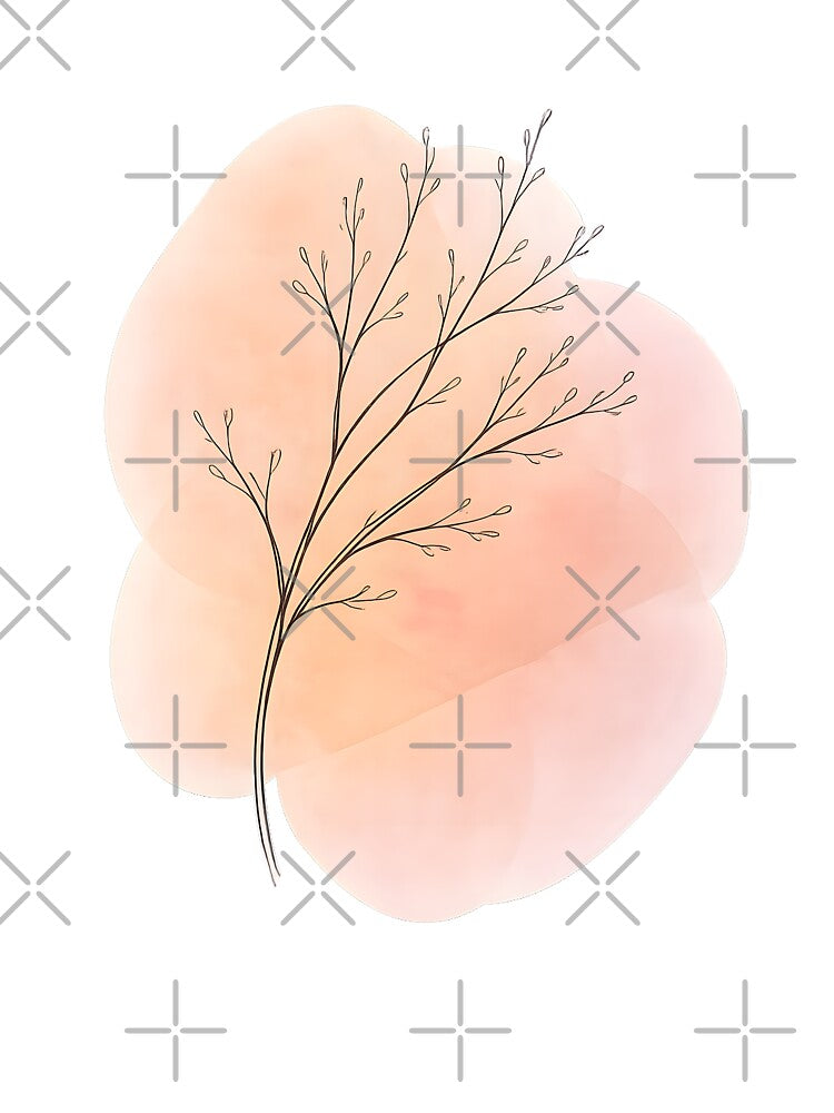 Minimal Botanical Branch on Soft Peach Watercolor by blankTeeShirt