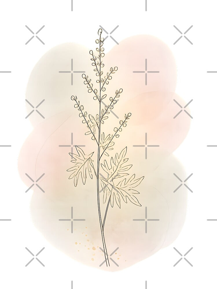 Minimalist Botanical Line Art with Soft Beige Watercolor Background by blankTeeShirt