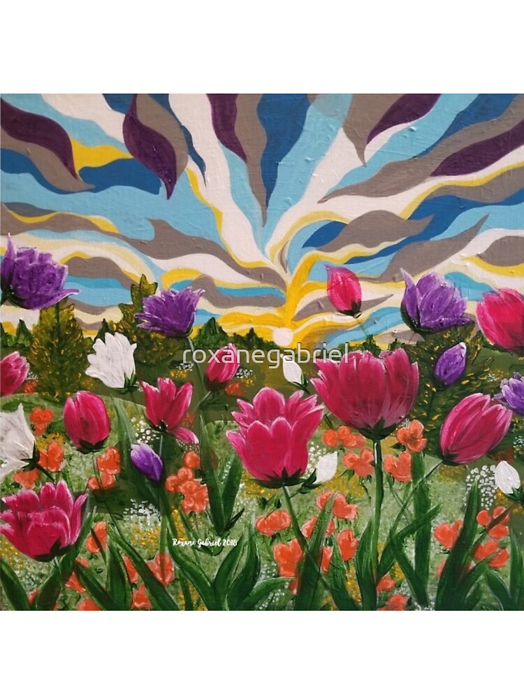 Field of Dreams, Landscape with flowers painting, acrylic floral landscape, colorful abstract landscape by roxanegabriel