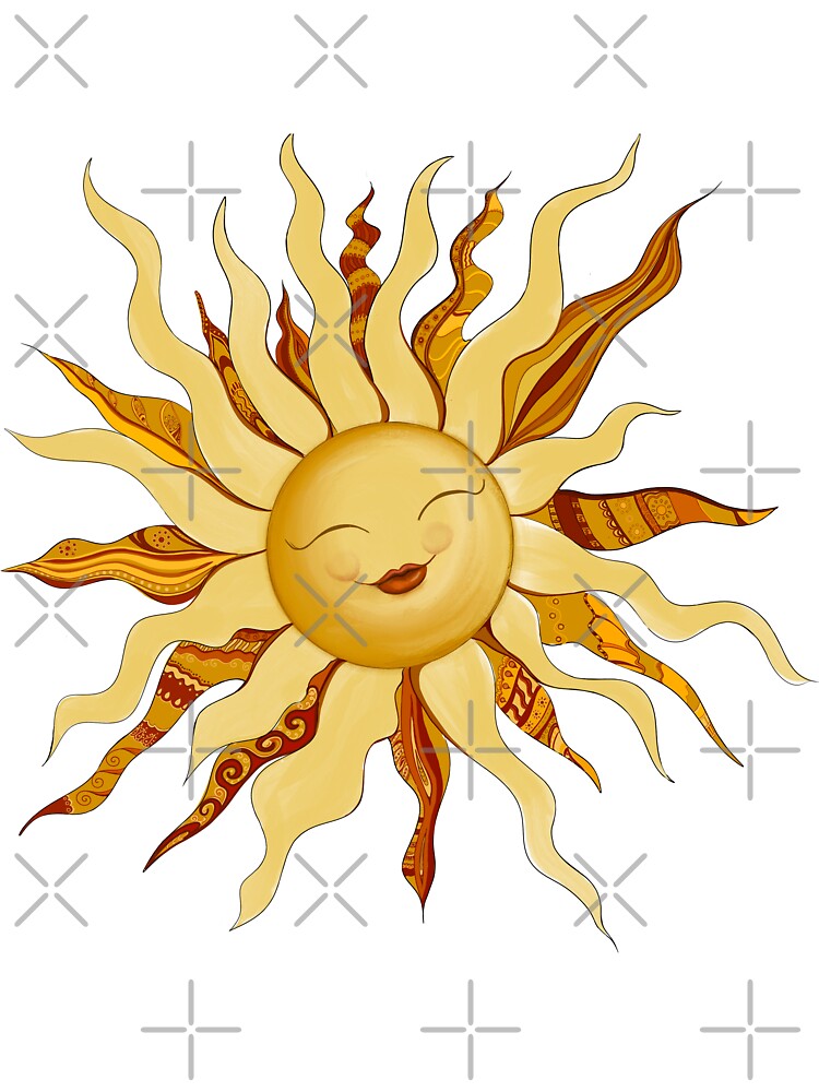 Happy face sun with designs on rays by Inktown