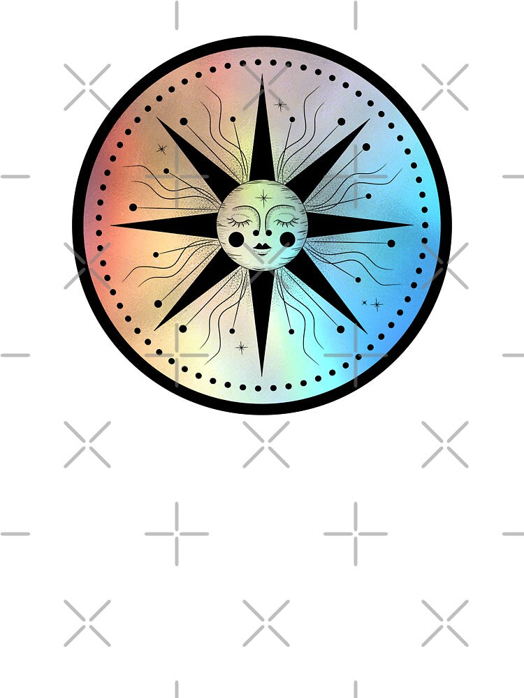 Modern Holographic Celestial Boho Style Sun Face by OnyxMoonDesigns