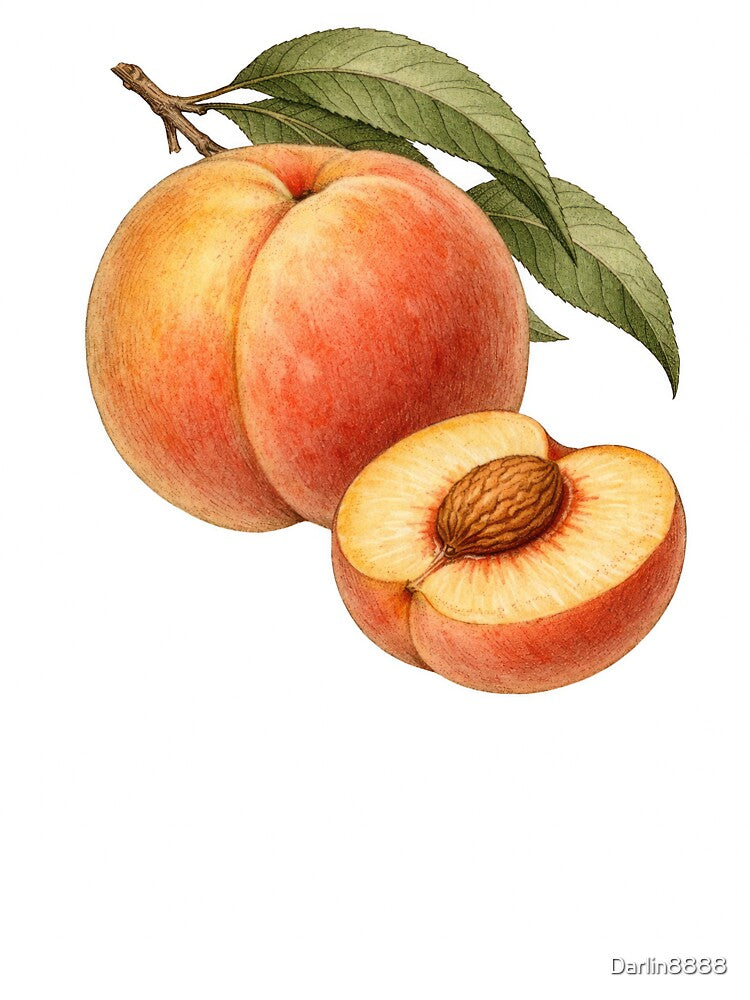 Vintage Peach Botanical Illustration - Antique Fruit Print by Darlin8888