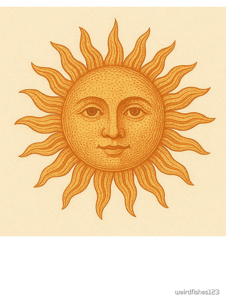 Vintage Celestial Sun Face Illustration – Retro Boho Sun Art by weirdfishes123