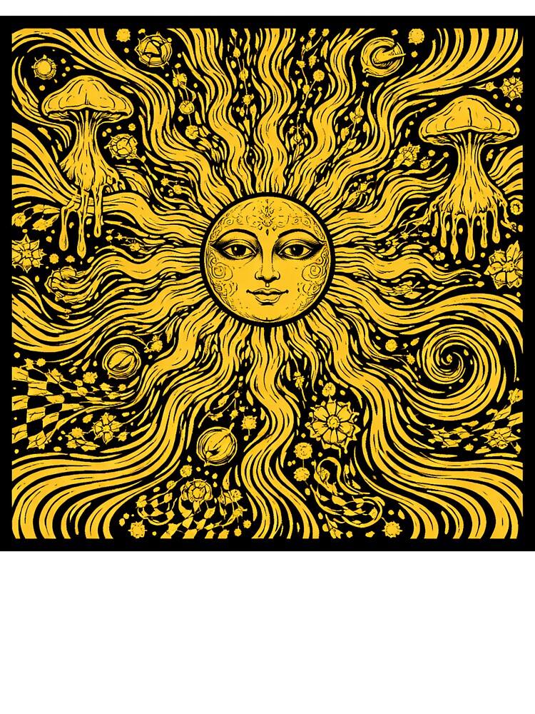 Psychedelic Sun Rays Abstract Cosmic Trippy Black Yellow Art by DrizzyV