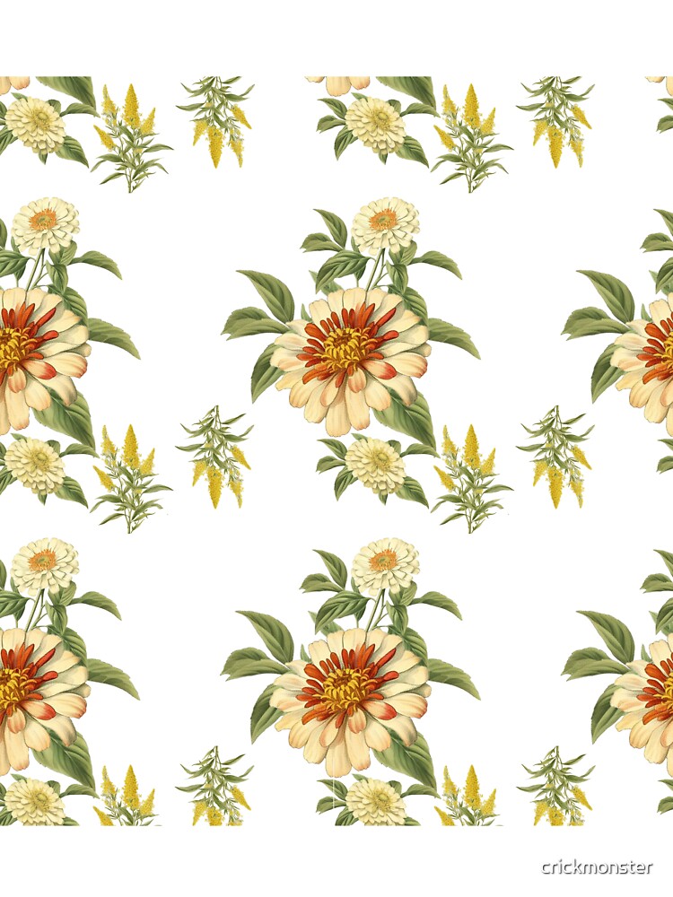Vintage Zinnia and Goldenrod Floral Botanical Pattern by crickmonster