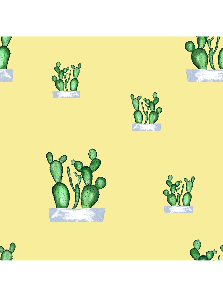 Cactus green seamless pattern a watercolor sketch yellow by Yana Mustafina | Boho Soulful Designs