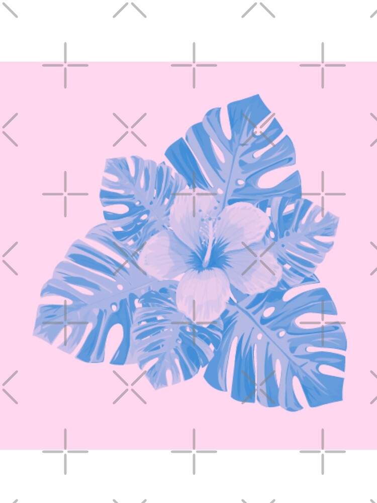 Tropical Hibiscus Leaves and Flowers Bubblegum Pink and Blue by hearthearts