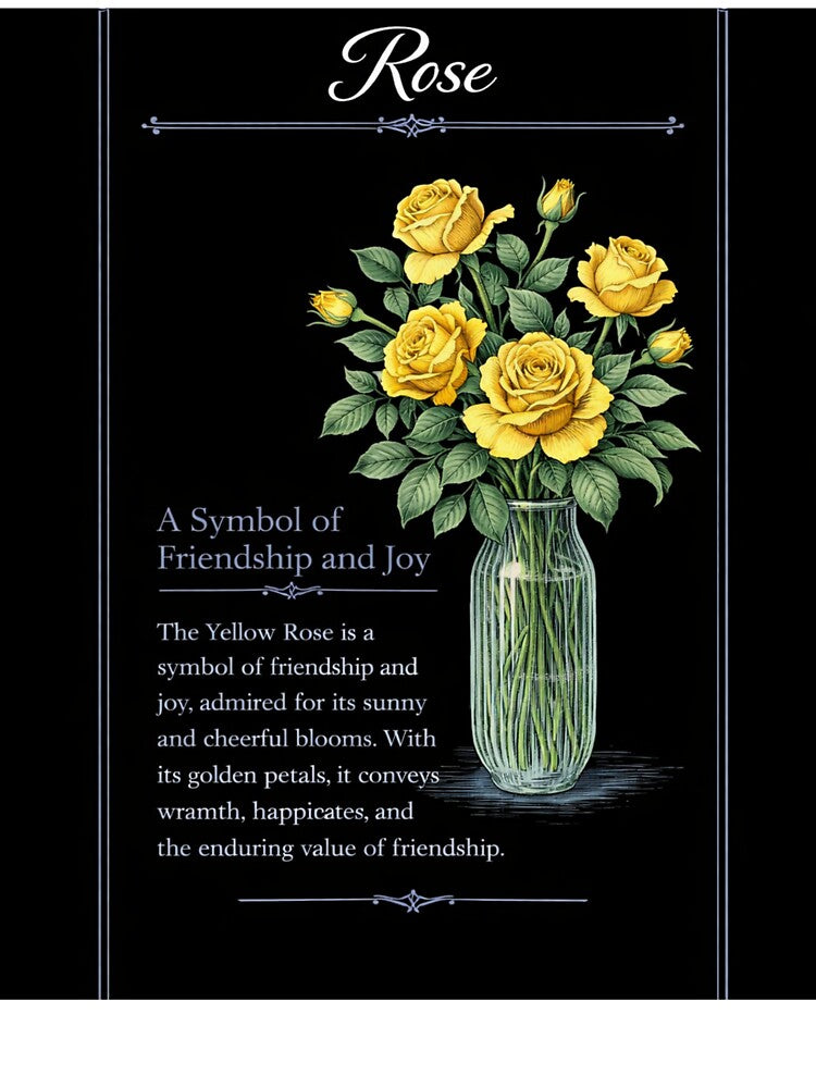 Yellow Rose Botanical Print, Vintage Floral Illustration, Friendship and Joy on Black by Prayful