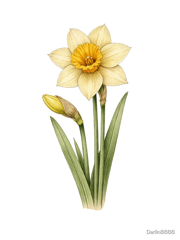 Narcissus Pseudonarcissus Vintage Botanical Print | Antique Daffodil Wall Art by Darlin8888