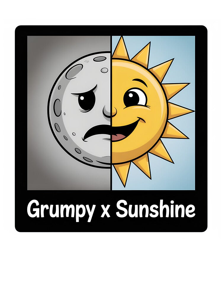 Grumpy x Sunshine Polaroid – Cute Sun & Moon Cartoon Contrast Design by VividOrganica