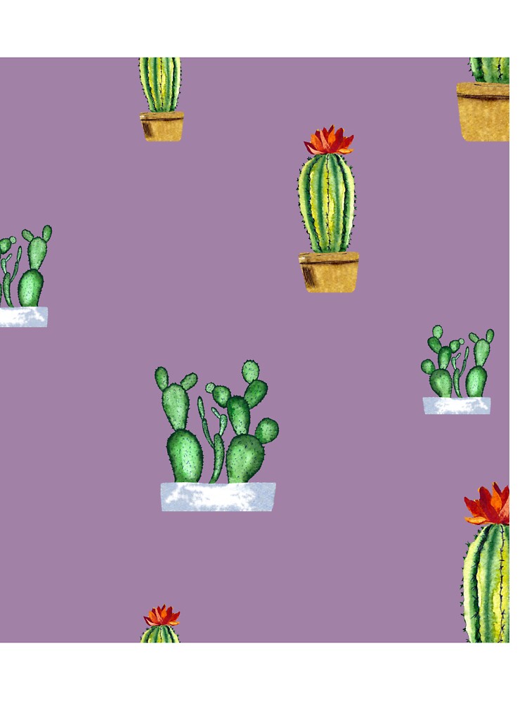 Cactus in pot seamless pattern a watercolor violet by Yana Mustafina | Boho Soulful Designs