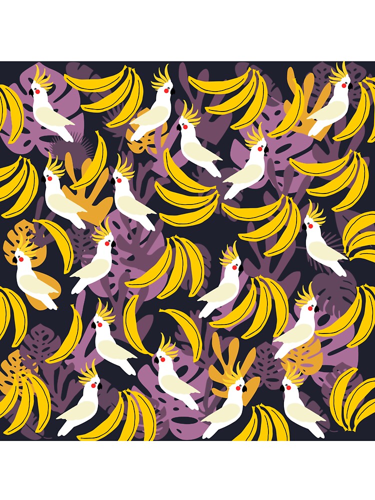 Tropical Fruit and Tropical Birds in Yellow and Purple by kapotka