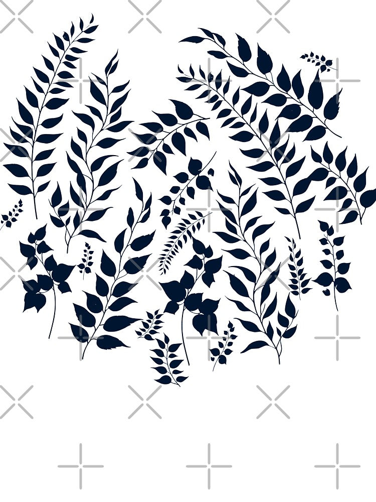 Greenery Botanical Print Navy Blue Leaves by SilverPegasus