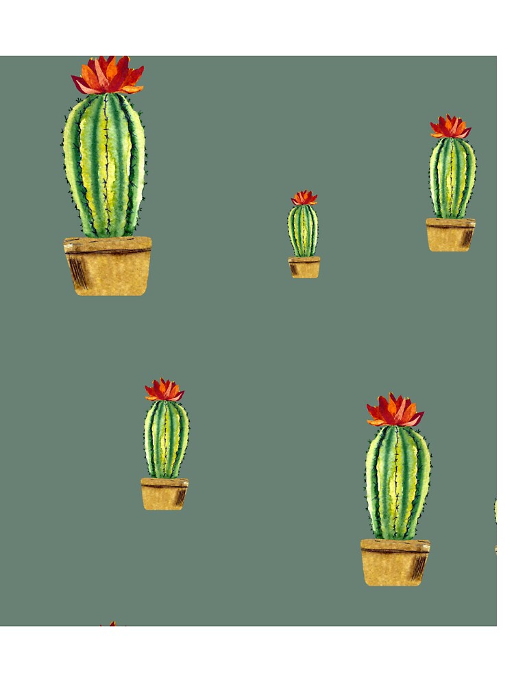 Cactus green red flower pattern watercolor sketch mint by Yana Mustafina | Boho Soulful Designs