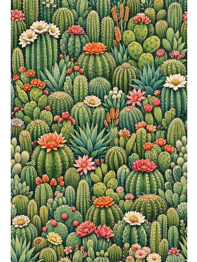 Aesthetic Cactus Garden Pattern – Botanical Desert Plants Illustration by DrizzyV