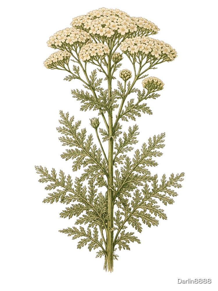 Vintage Yarrow Botanical Illustration - Achillea Millefolium Antique Herb Print by Darlin8888
