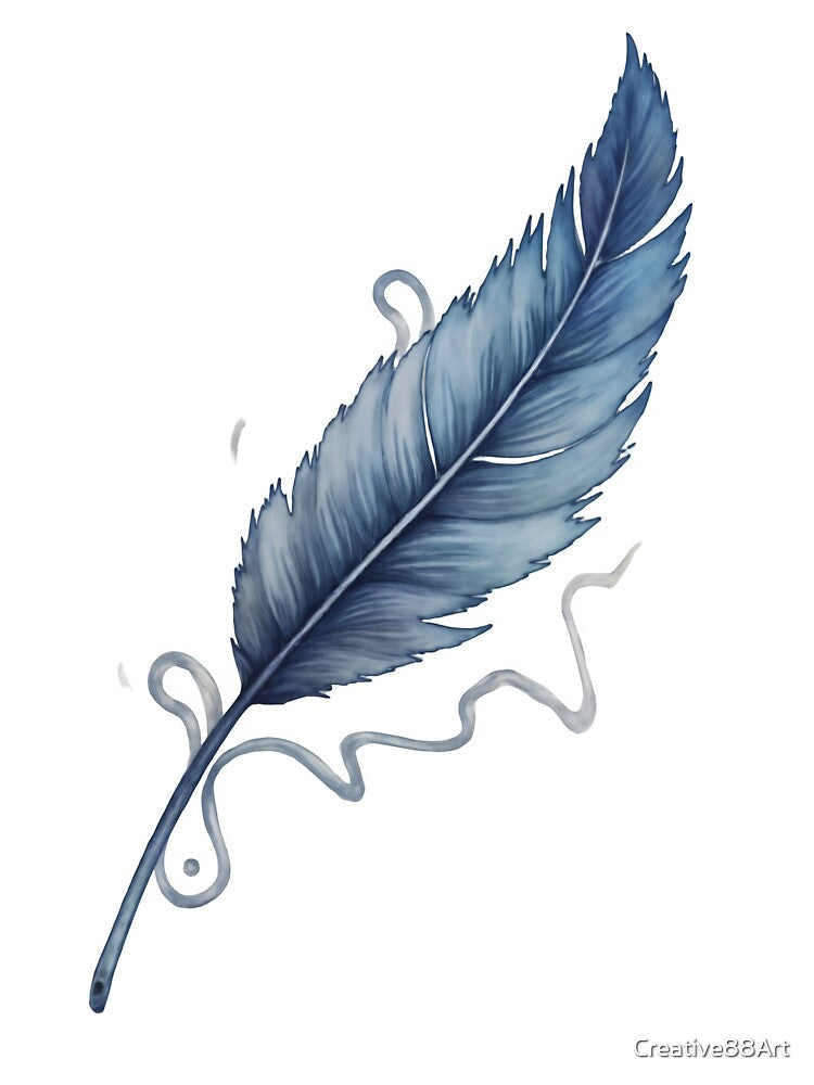 Elegant blue feather with artistic ink splashes creative design by Creative88Art