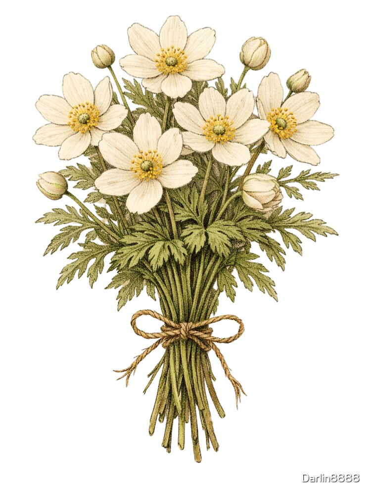 Vintage Anemone Bouquet Botanical Illustration - Antique Wildflower Botanical Print by Darlin8888