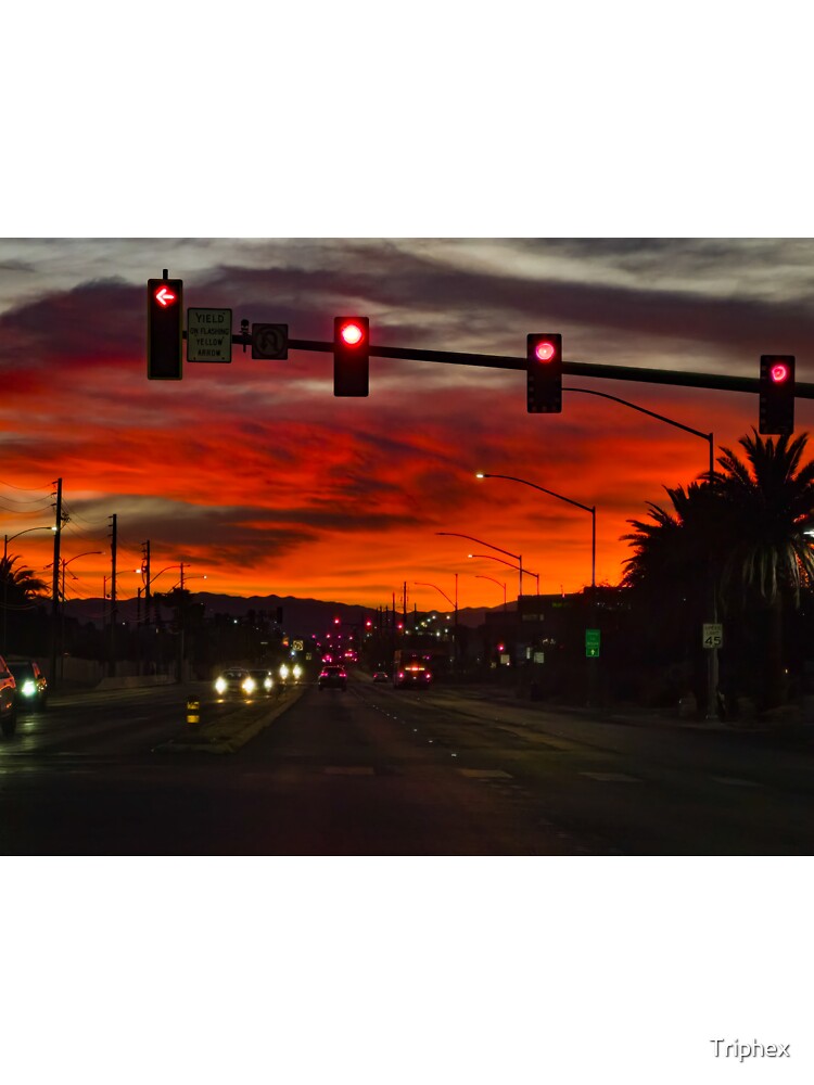 Neon Red Sunset Over Las Vegas Street - Urban Night Sky Photography by Triphex