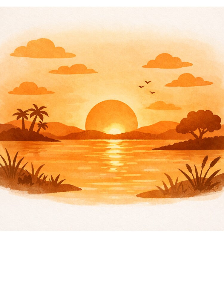 Warm Minimalist Sunset Landscape – Orange Aesthetic Illustration by DrizzyV