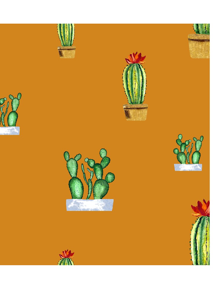 Cactus in pot seamless pattern a watercolor orange by Yana Mustafina | Boho Soulful Designs